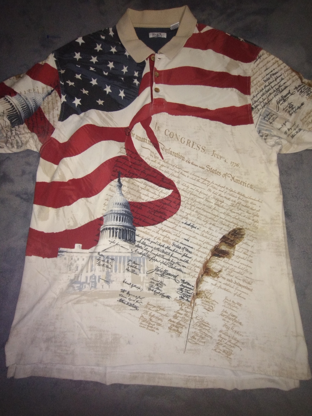 Boca Classics Patriotic Graphic Polo Shirt Men's 2XLT Red, White & Blue